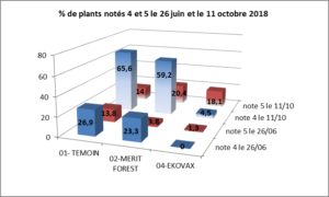% de plants notés morts suite attaques hylobes